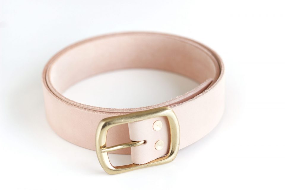 SOLID BRASS BUCKLE LEATHER BELT _ 01 - NATURAL - POLISHED BRASS BUCKLE