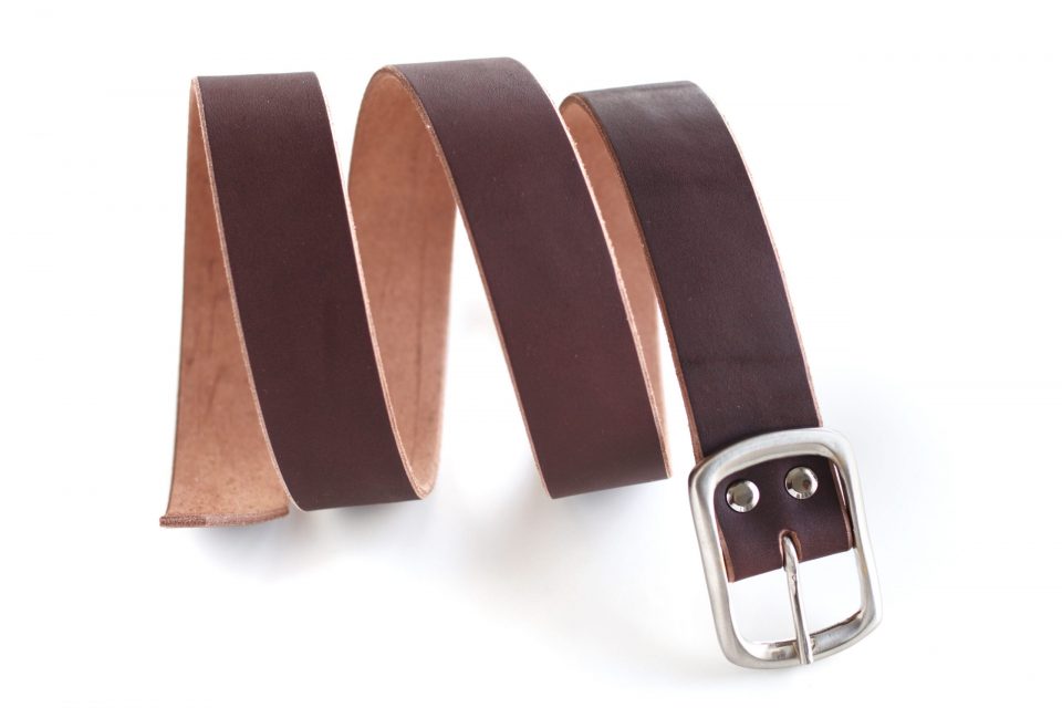 SOLID BRASS BUCKLE LEATHER BELT _ 03 - BROWN - SATIN CHROME PLATING BUCKLE
